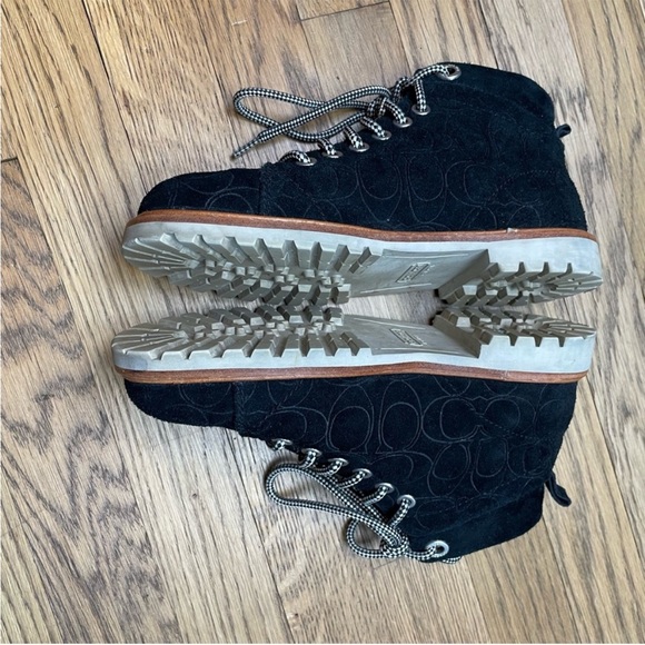 COACH Ester Embossed Black Suede Monogrammed Ankle Booties Boots Black 6.5 - Picture 4 of 10